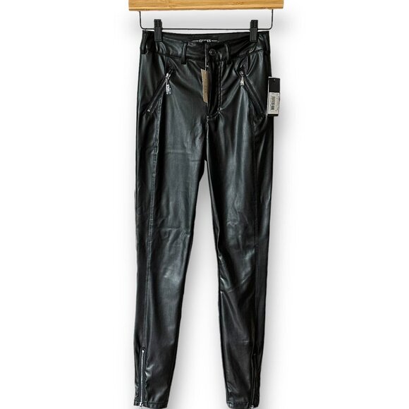 GUESS Women's Soto Faux Leather Skinny Pant Jet Black Sz 0 - Picture 2 of 12